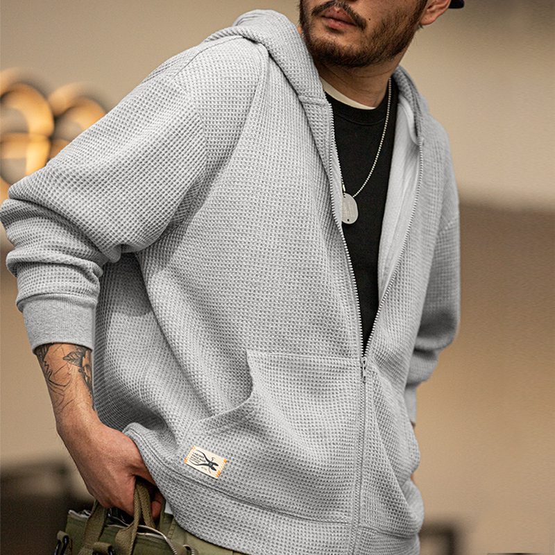 Japanese Brand Streetwear Vintage - Maden-Sweats à capuche gaufrés gris vintage